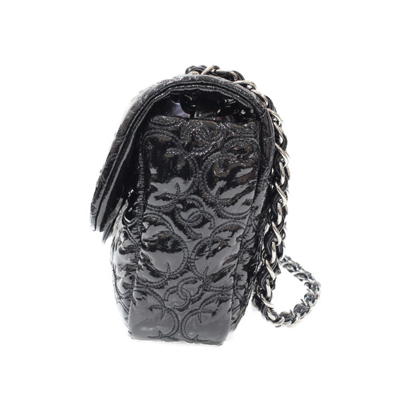Chanel Bag Flower Chain Shoulder Black Patent Leather CC Stitch - Picture 1 of 12